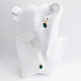 Emerald green crystal gold emerald cut drop earrings - House of Hats