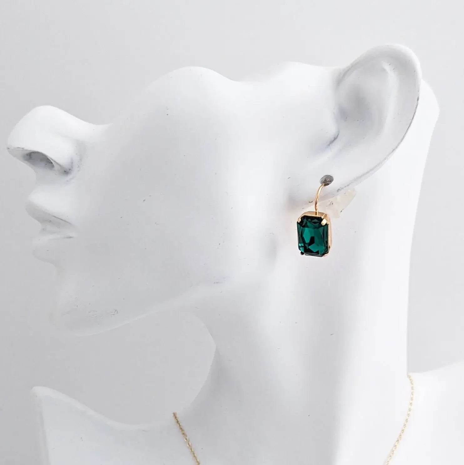 Emerald green crystal gold emerald cut drop earrings - House of Hats