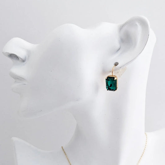 Emerald green crystal gold emerald cut drop earrings - House of Hats