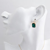 Emerald green crystal gold emerald cut drop earrings - House of Hats