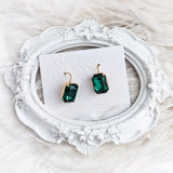 Emerald green crystal gold emerald cut drop earrings - House of Hats