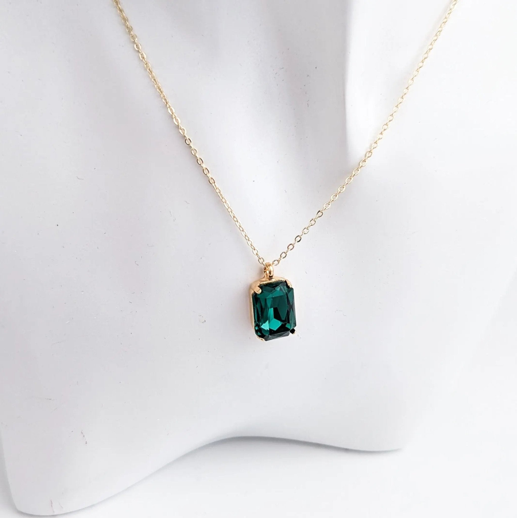 Emerald green crystal gold emerald cut necklace - House of Hats