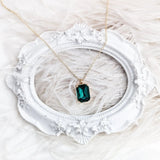 Emerald green crystal gold emerald cut necklace - House of Hats