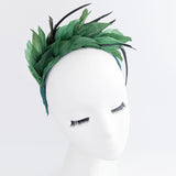 Emerald green feather satin headband fascinator - House of Hats