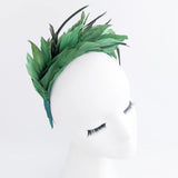Emerald green feather satin headband fascinator - House of Hats