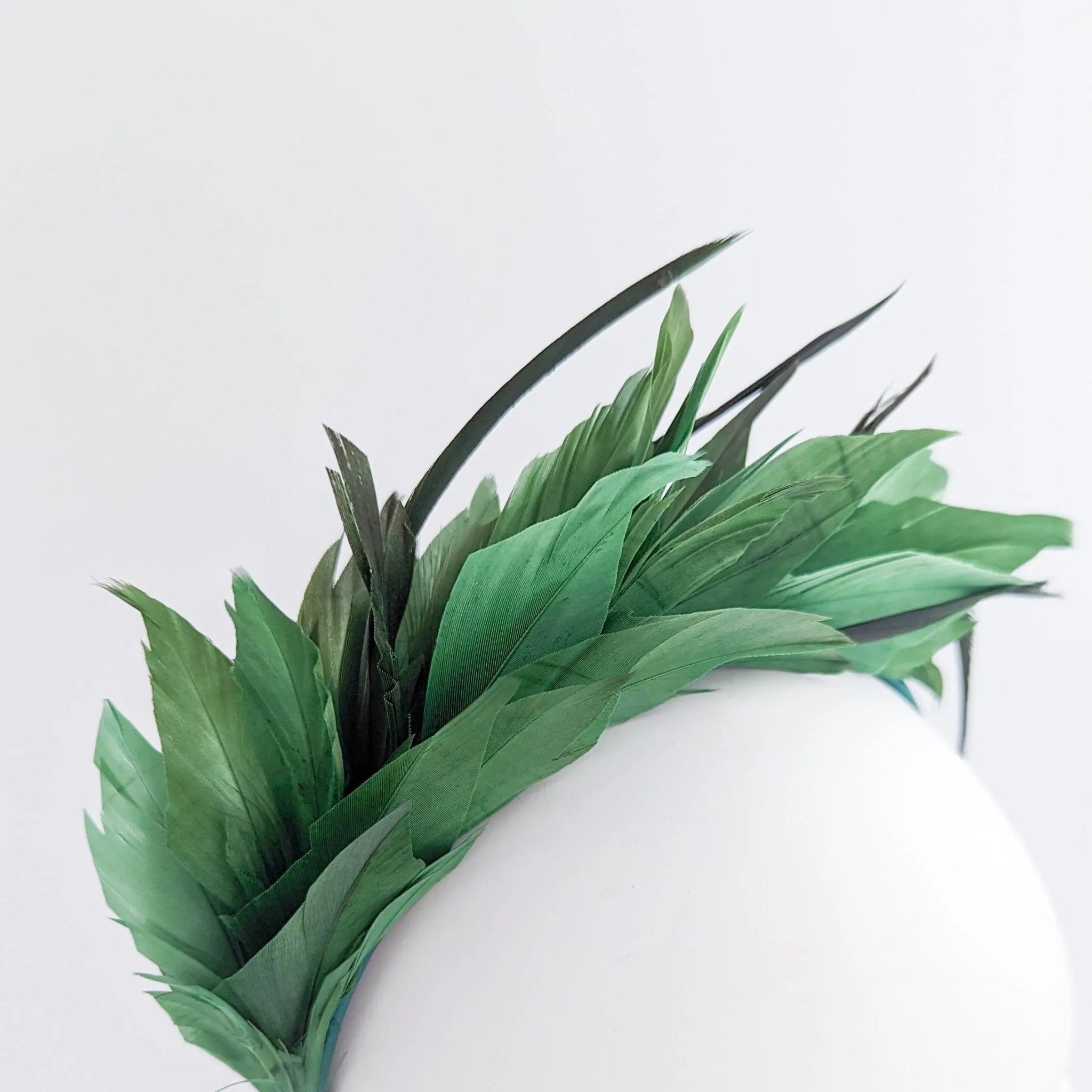 Emerald green feather satin headband fascinator - House of Hats
