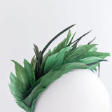Emerald green feather satin headband fascinator - House of Hats