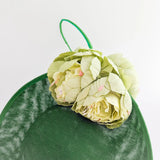 Emerald green large flower saucer disc fascinator hat - House of Hats