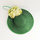 Emerald green large flower saucer disc fascinator hat - House of Hats