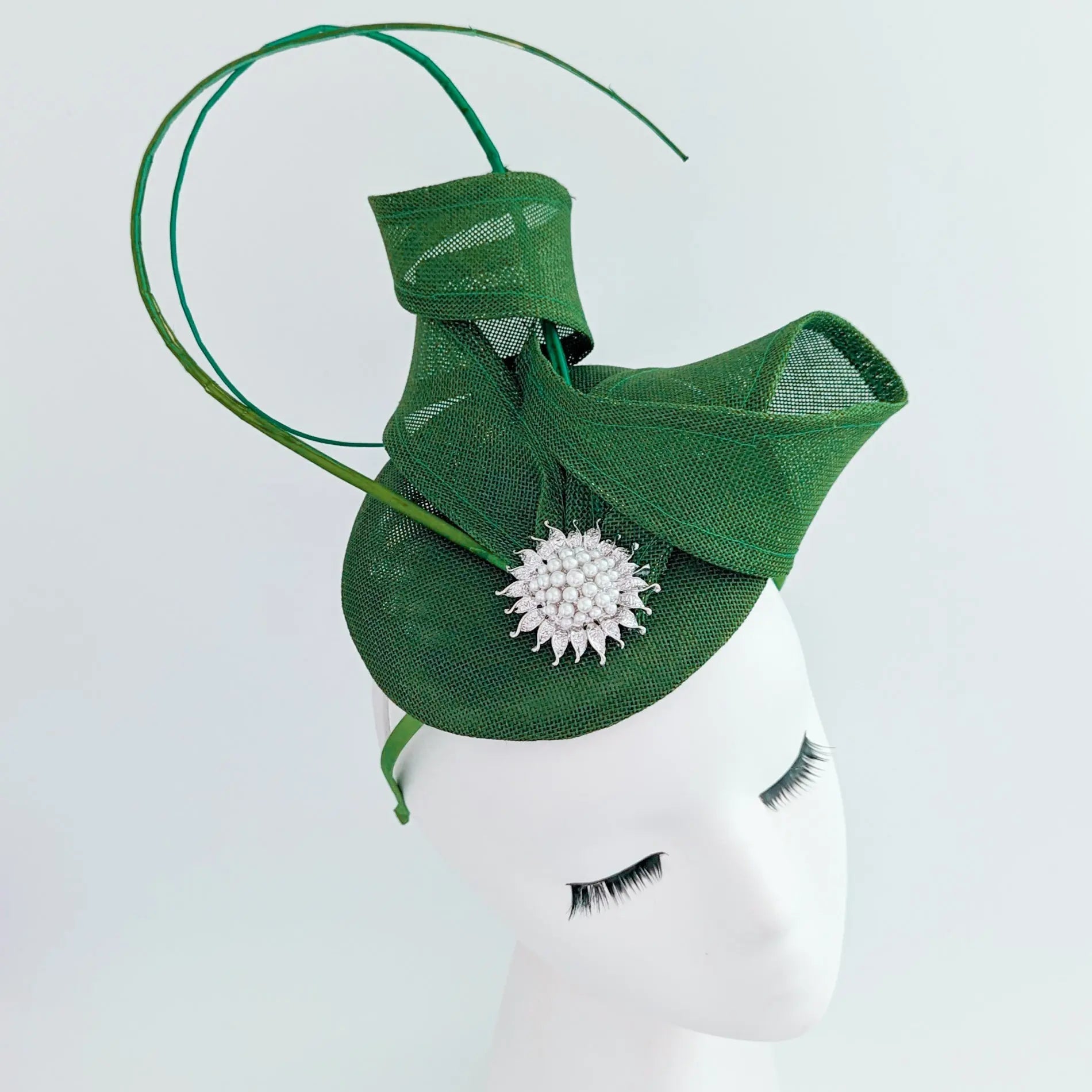 Emerald green pearl fascinator hat - House of Hats