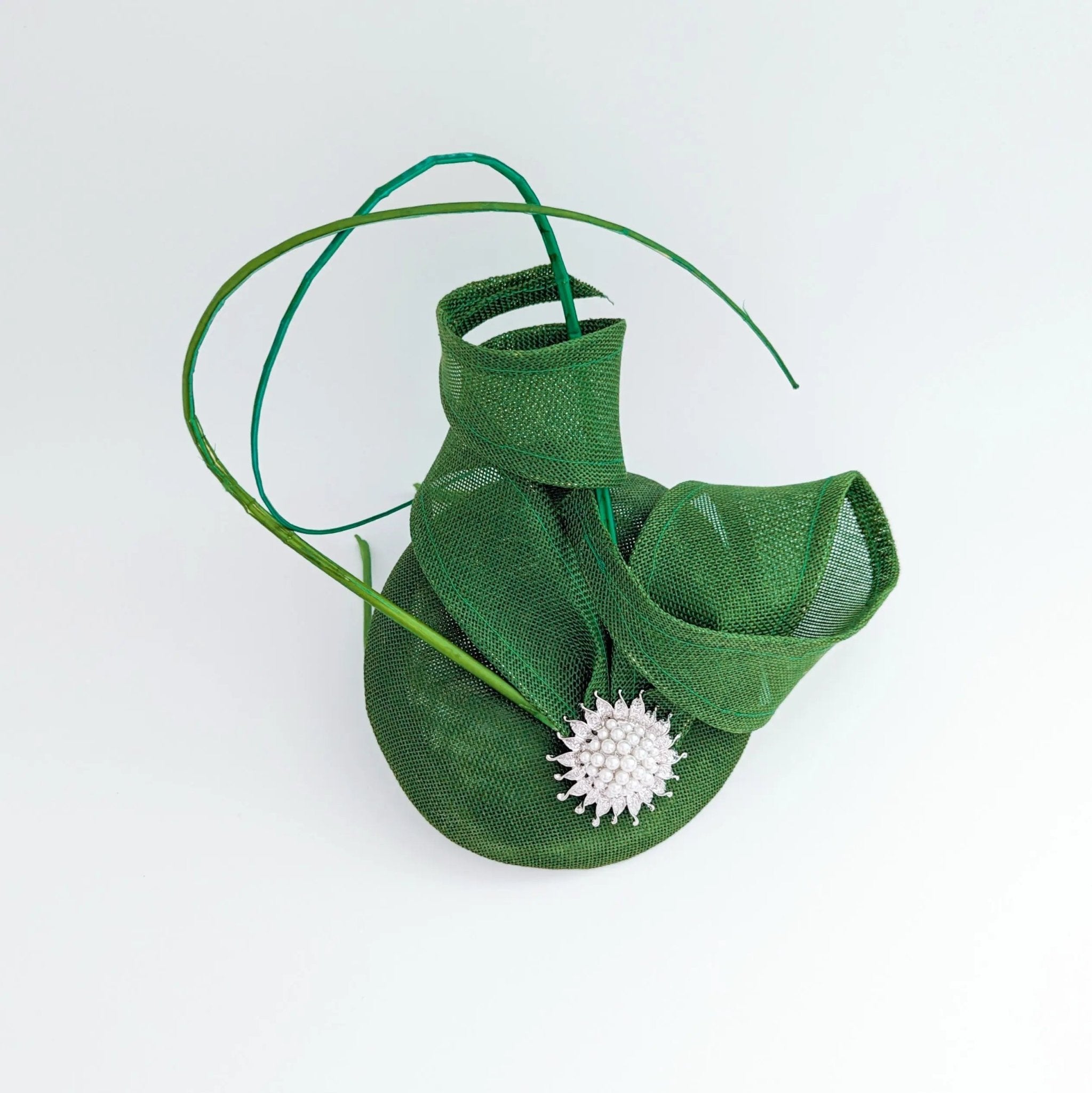 Emerald green pearl fascinator hat - House of Hats