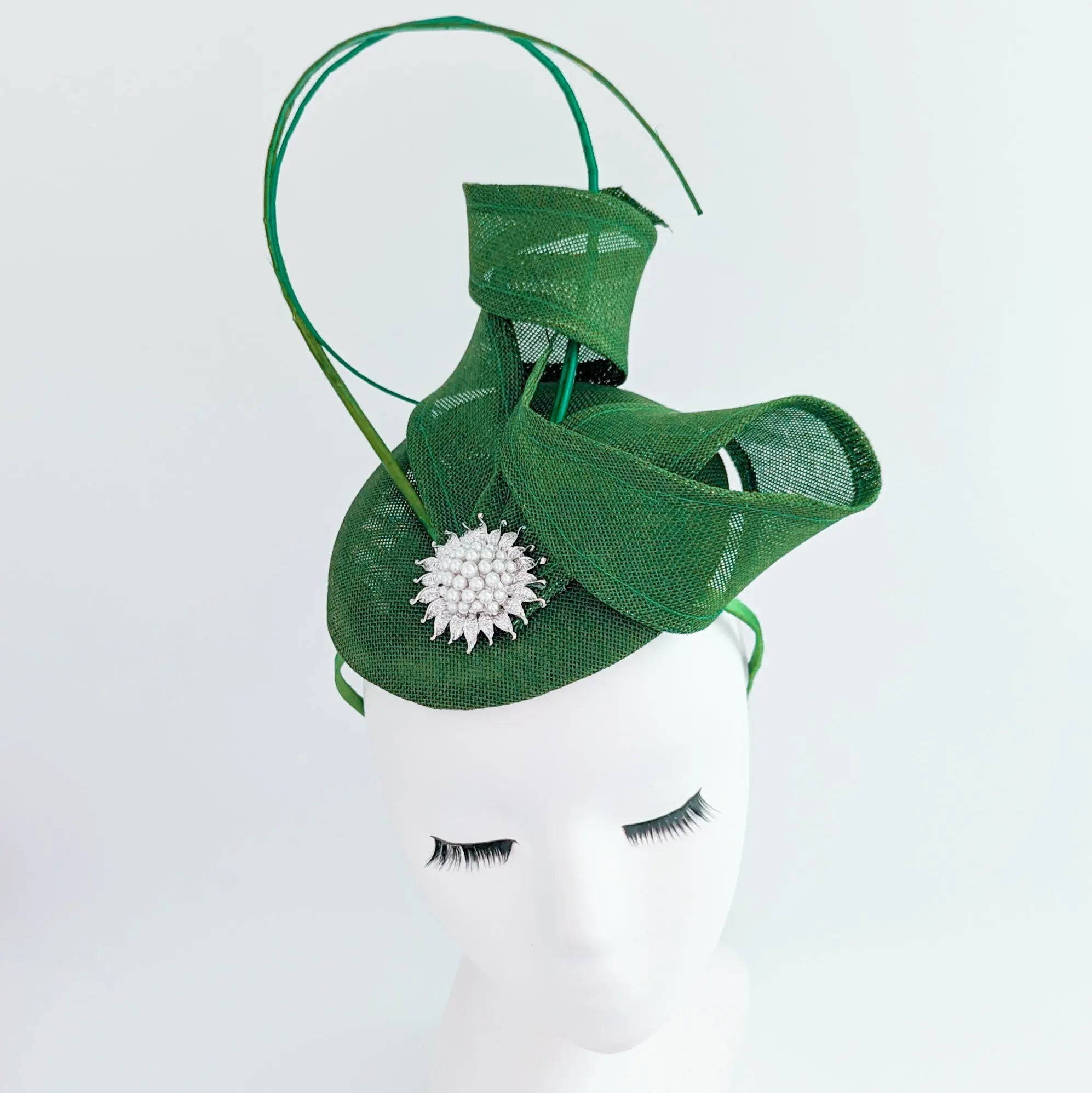 Emerald green pearl fascinator hat - House of Hats