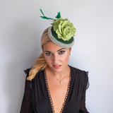 Forest green beaded flower fascinator hat - House of Hats