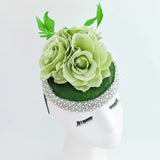 Forest green beaded flower fascinator hat - House of Hats