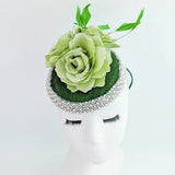 Forest green beaded flower fascinator hat - House of Hats