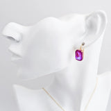 Frosted fuchsia pink crystal gold emerald cut drop earrings - House of Hats