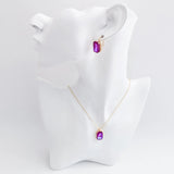 Frosted fuchsia pink crystal gold emerald cut drop earrings - House of Hats