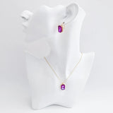 Frosted fuchsia pink crystal gold emerald cut drop earrings - House of Hats