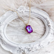 Frosted fuchsia pink crystal gold emerald cut necklace - House of Hats