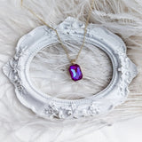 Frosted fuchsia pink crystal gold emerald cut necklace - House of Hats