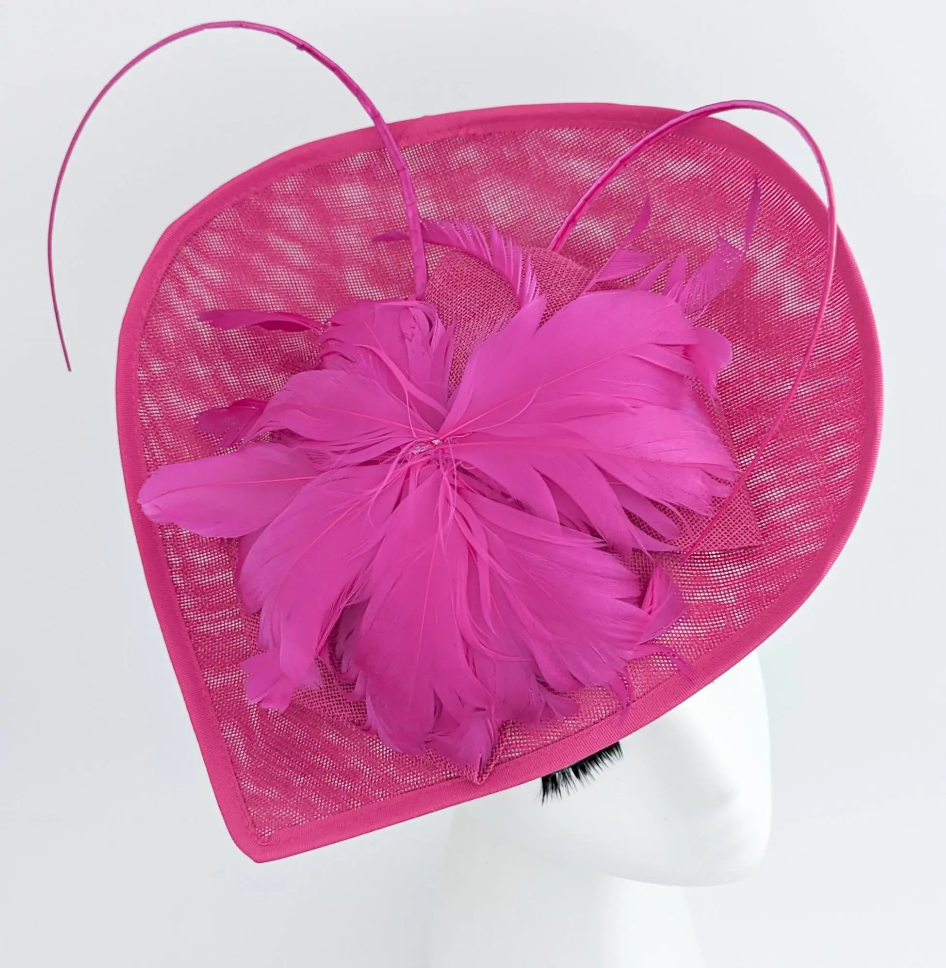 Fuchsia large teardrop feather fascinator hat - House of Hats