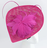Fuchsia large teardrop feather fascinator hat - House of Hats