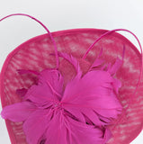 Fuchsia large teardrop feather fascinator hat - House of Hats