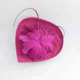 Fuchsia large teardrop feather fascinator hat - House of Hats