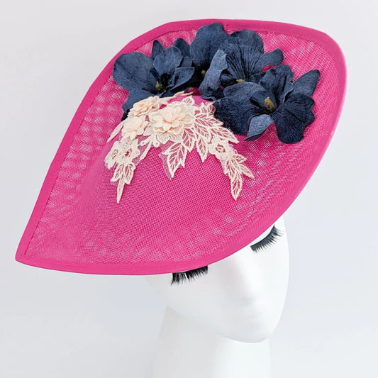 Fuchsia large teardrop flower fascinator hat - House of Hats