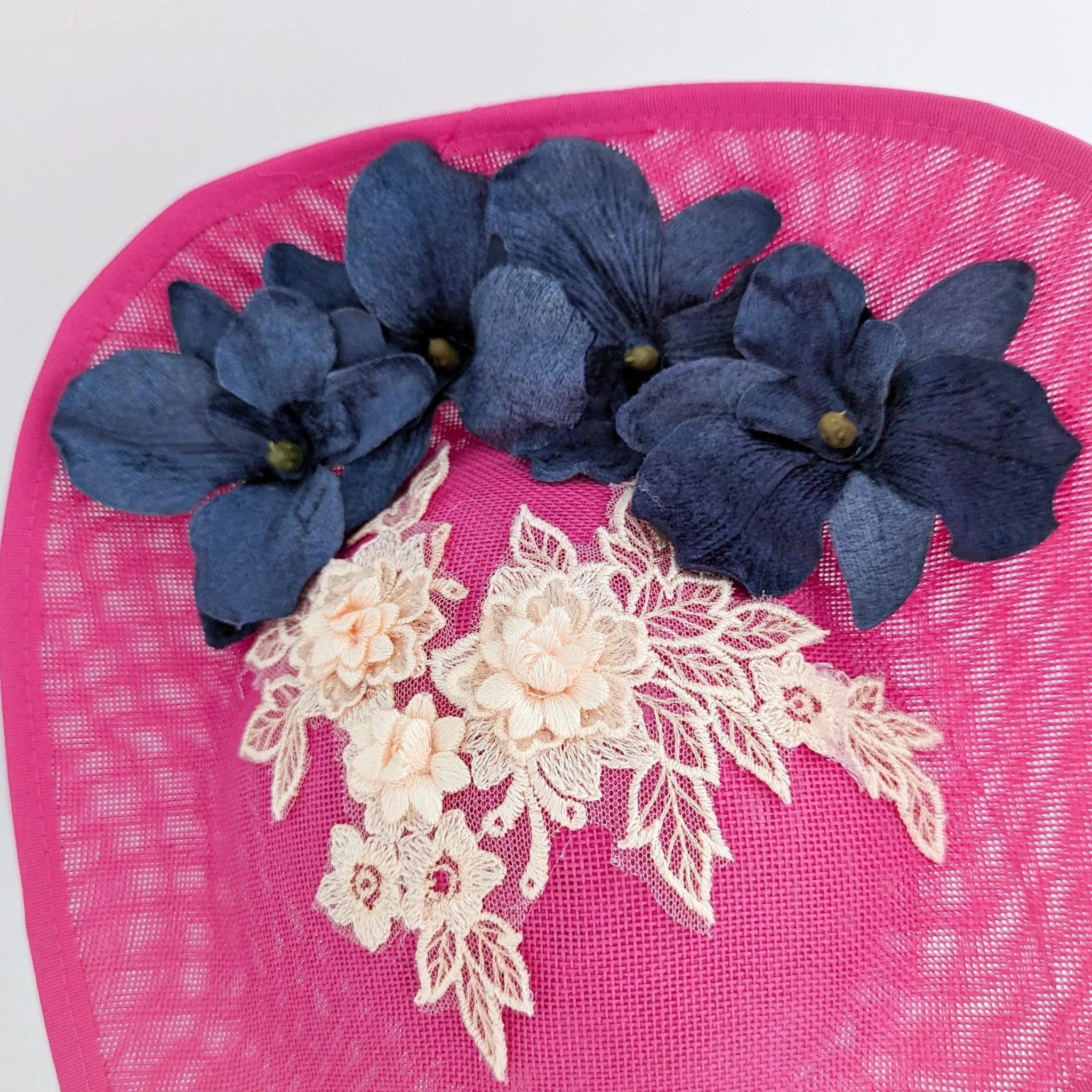 Fuchsia large teardrop flower fascinator hat - House of Hats