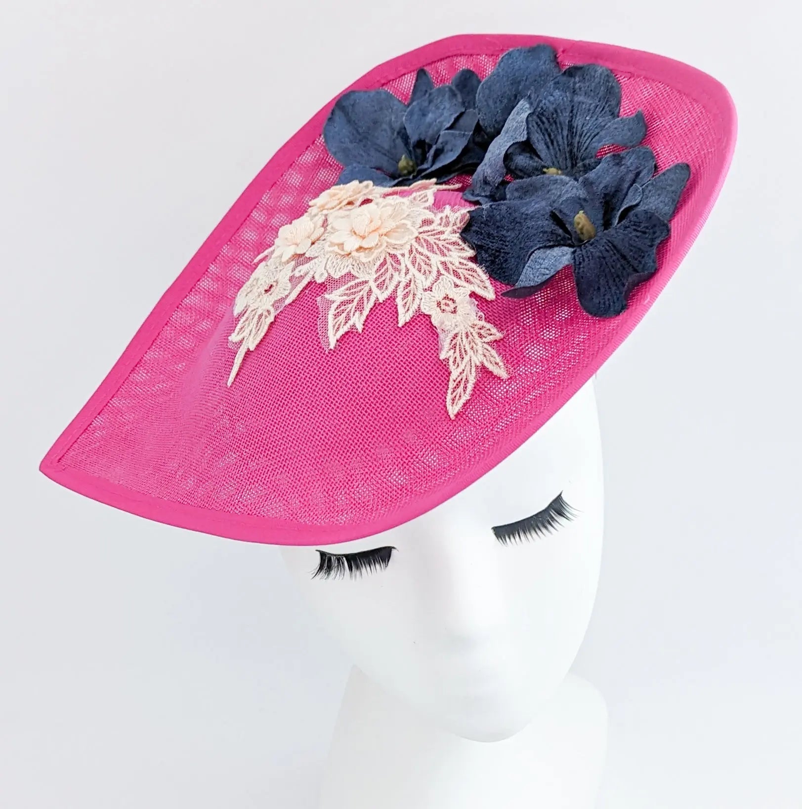 Fuchsia large teardrop flower fascinator hat - House of Hats