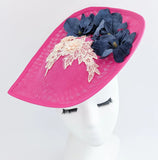 Fuchsia large teardrop flower fascinator hat - House of Hats