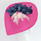 Fuchsia large teardrop flower fascinator hat - House of Hats