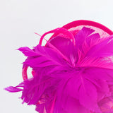 Fuchsia pink feather disc saucer fascinator hat - House of Hats