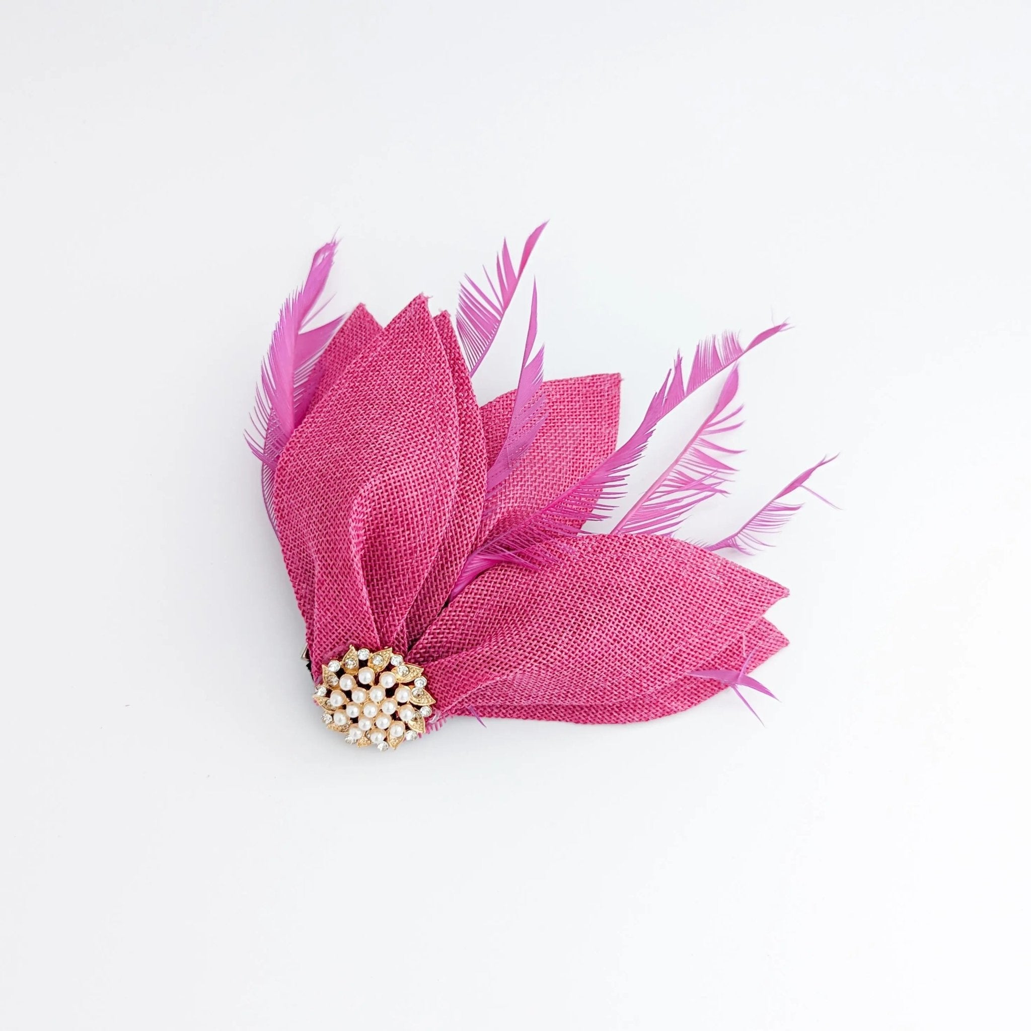 Fuchsia pink feather petal fan fascinator hat - House of Hats