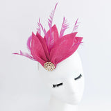 Fuchsia pink feather petal fan fascinator hat - House of Hats