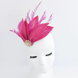 Fuchsia pink feather petal fan fascinator hat - House of Hats