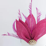 Fuchsia pink feather petal fan fascinator hat - House of Hats