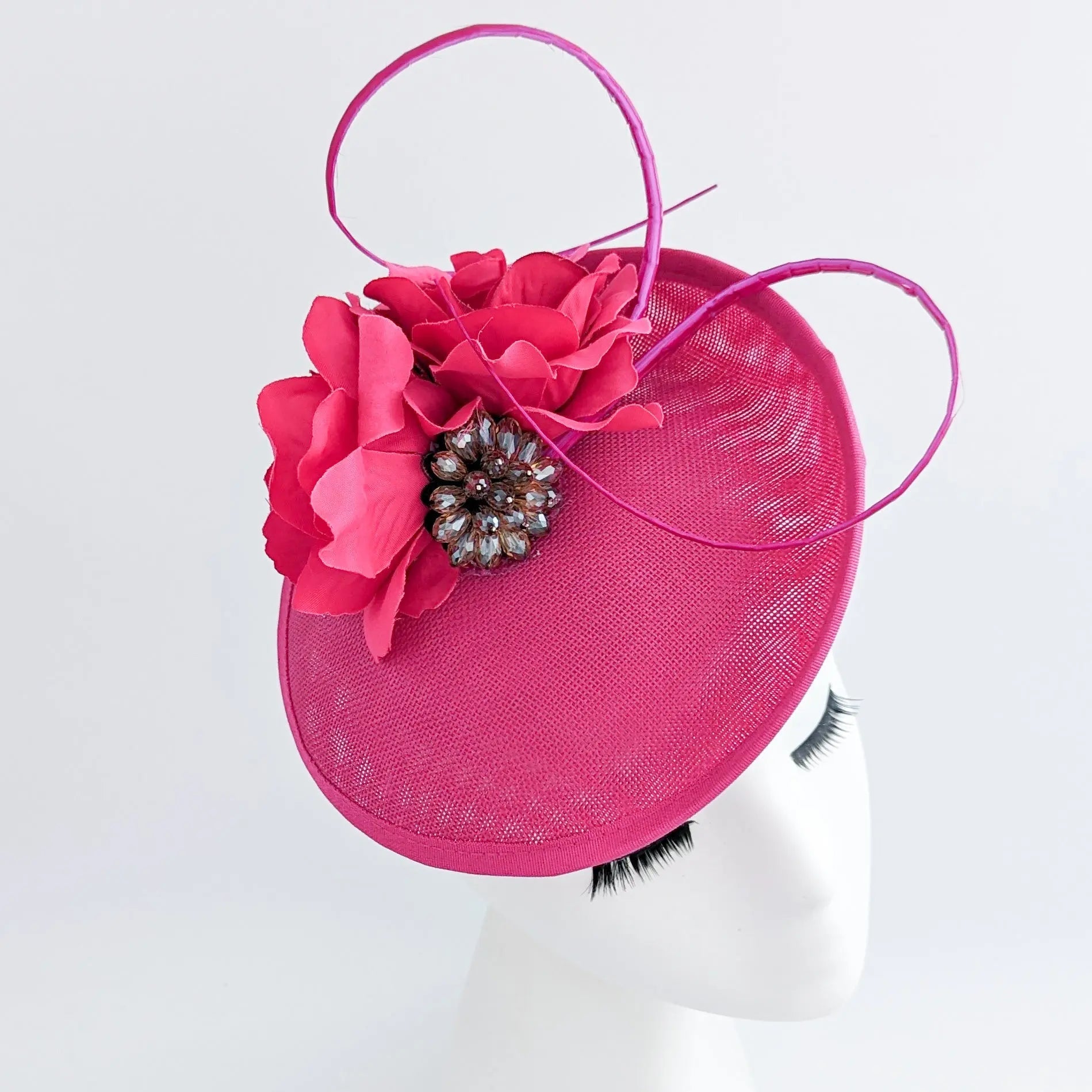 Fuchsia pink flower disc saucer fascinator hat - House of Hats