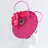 Fuchsia pink flower disc saucer fascinator hat - House of Hats