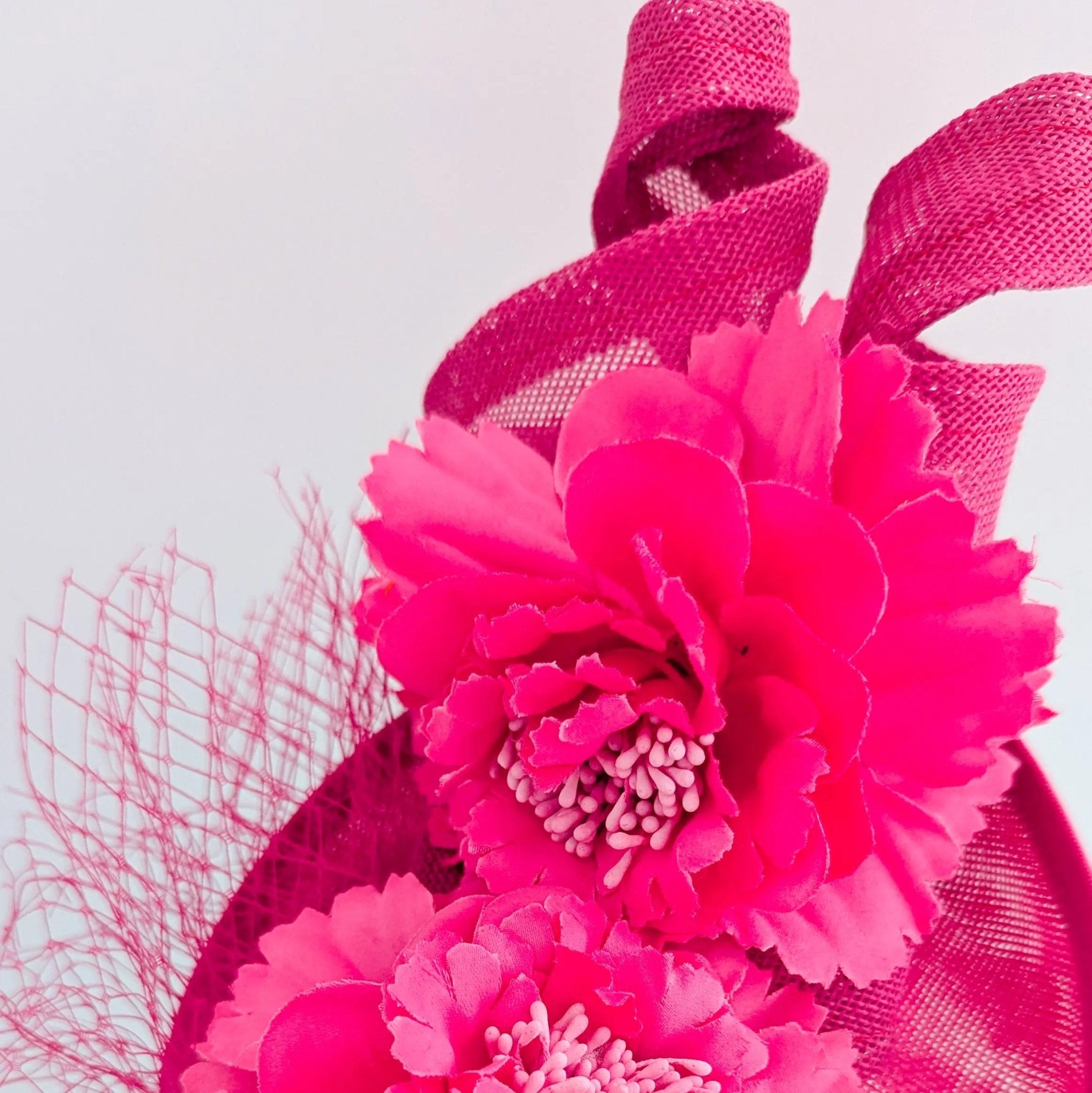 Fuchsia pink flower fascinator disc saucer hat - House of Hats