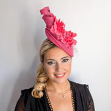 Fuchsia pink flower fascinator disc saucer hat - House of Hats