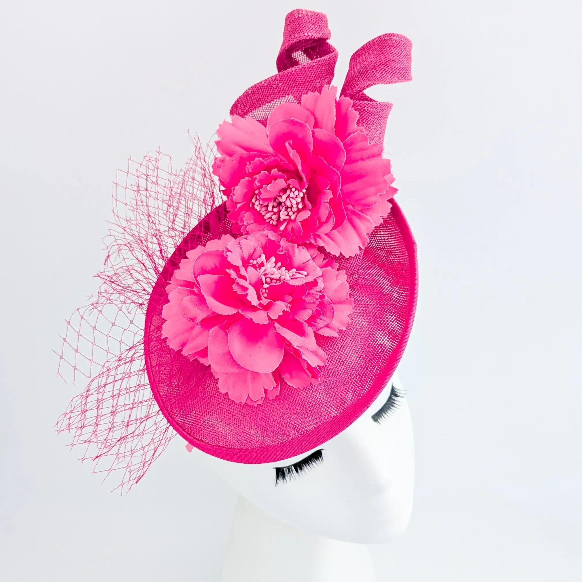 Fuchsia pink flower fascinator disc saucer hat - House of Hats