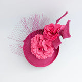 Fuchsia pink flower fascinator disc saucer hat - House of Hats
