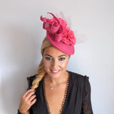 Fuchsia pink flower fascinator disc saucer hat - House of Hats