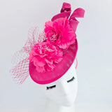 Fuchsia pink flower fascinator disc saucer hat - House of Hats