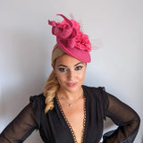 Fuchsia pink flower fascinator disc saucer hat - House of Hats