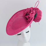 Fuchsia pink large flower saucer disc fascinator hat - House of Hats