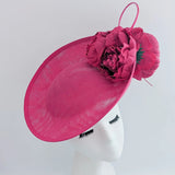 Fuchsia pink large flower saucer disc fascinator hat - House of Hats