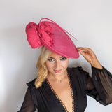 Fuchsia pink large flower saucer disc fascinator hat - House of Hats